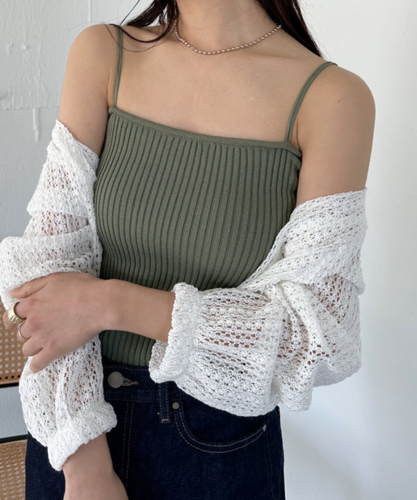 【全23色】ダブルストラップ スクエア リブ キャミソール | C2201026 | カーキ