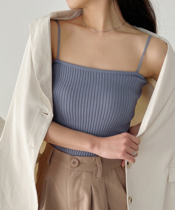 【全23色】ダブルストラップ スクエア リブ キャミソール | C2201026 | サックスブルー