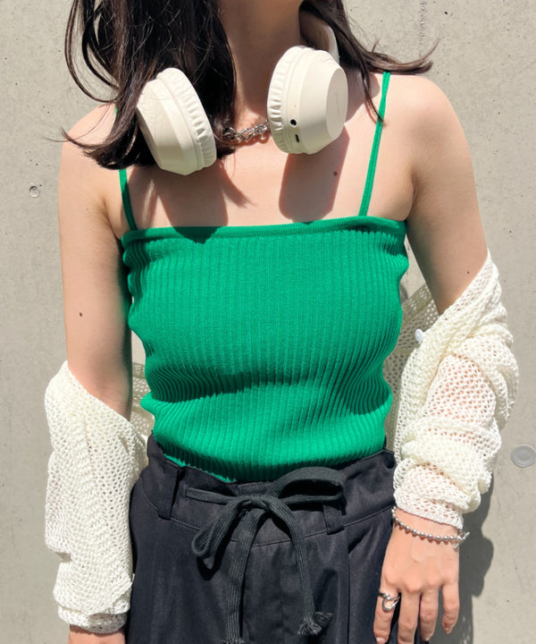 【全23色】ダブルストラップ スクエア リブ キャミソール | C2201026 | グリーン