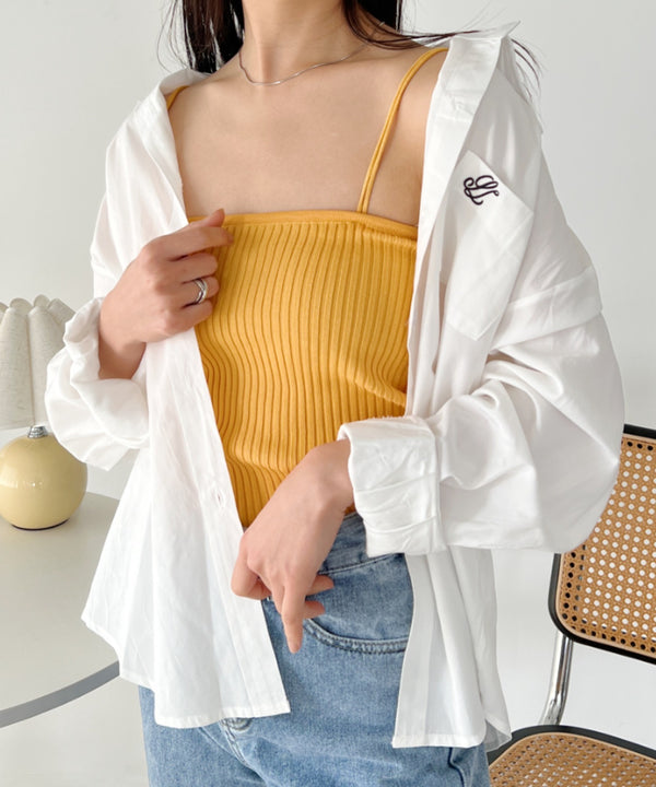 【全23色】ダブルストラップ スクエア リブ キャミソール | C2201026 | マスタード