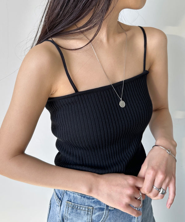 【全23色】ダブルストラップ スクエア リブ キャミソール | C2201026 | ブラック
