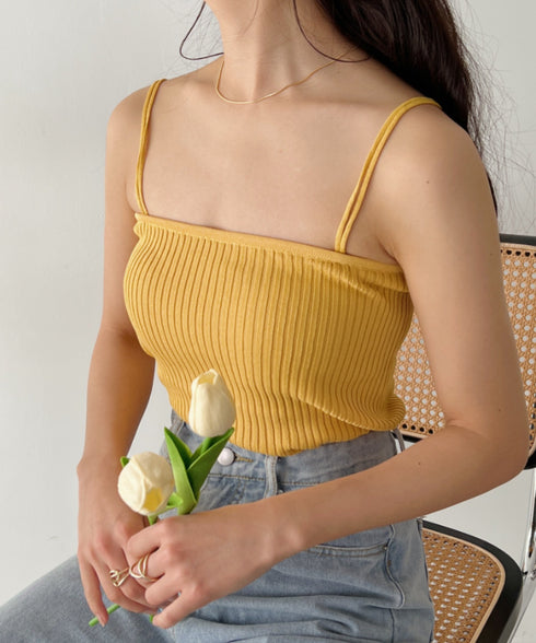 【全23色】ダブルストラップ スクエア リブ キャミソール | C2201026 | マスタード