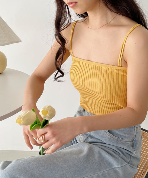 【全23色】ダブルストラップ スクエア リブ キャミソール | C2201026 | マスタード