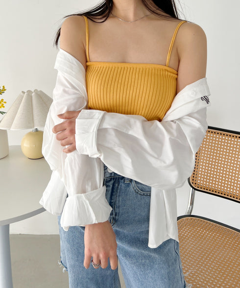 【全23色】ダブルストラップ スクエア リブ キャミソール | C2201026 | マスタード