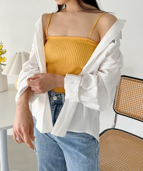 【全23色】ダブルストラップ スクエア リブ キャミソール | C2201026 | マスタード