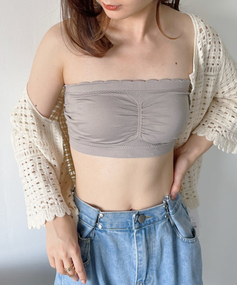 カップ付 ストラップレスフリルブラトップ | C2202021 | グレイッシュベージュ