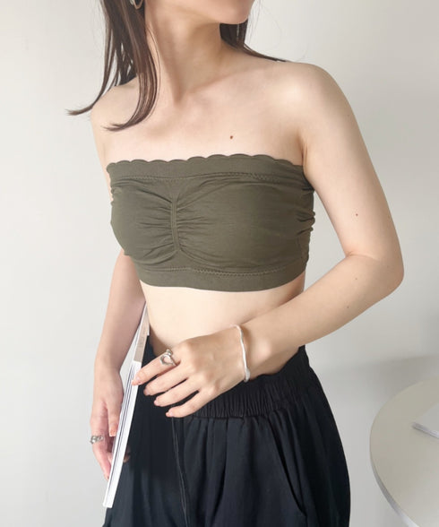カップ付 ストラップレスフリルブラトップ | C2202021 | カーキ