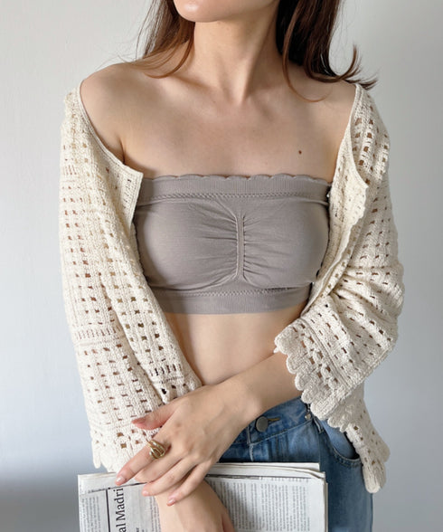 カップ付 ストラップレスフリルブラトップ | C2202021 | グレイッシュベージュ