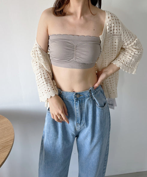 カップ付 ストラップレスフリルブラトップ | C2202021 | グレイッシュベージュ