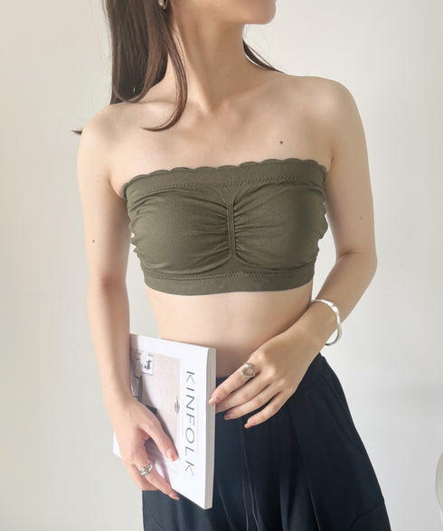 カップ付 ストラップレスフリルブラトップ | C2202021 | カーキ