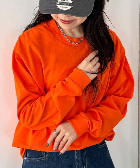 PRO CLUB(プロクラブ) / 6.5オンス スーパーヘビーウェイト クルーネック 長袖 無地 ロンT / Heavyweight Cotton Long Crew Neck T-Shirt | IM2213016 | オレンジ