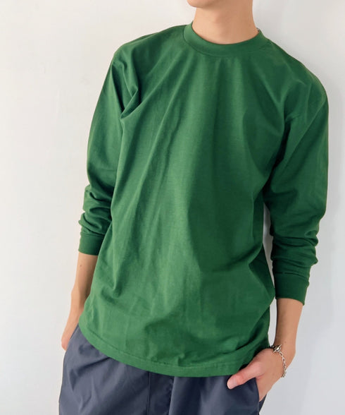 PRO CLUB(プロクラブ) / 6.5オンス スーパーヘビーウェイト クルーネック 長袖 無地 ロンT / Heavyweight Cotton Long Crew Neck T-Shirt | IM2213016 | ダークグリーン