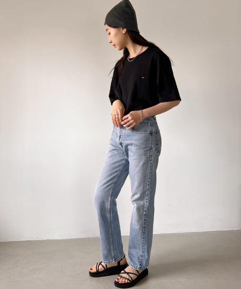 TOMMY HILFIGER(トミーヒルフィガー) / Core Flag Tee フラッグロゴ刺繍 半袖 Tシャツ | IL2222012 | ブラック