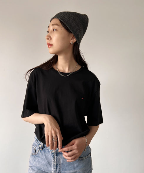 TOMMY HILFIGER(トミーヒルフィガー) / Core Flag Tee フラッグロゴ刺繍 半袖 Tシャツ | IL2222012 | ブラック