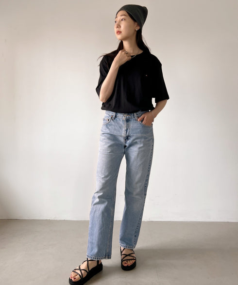 TOMMY HILFIGER(トミーヒルフィガー) / Core Flag Tee フラッグロゴ刺繍 半袖 Tシャツ | IL2222012 | ブラック