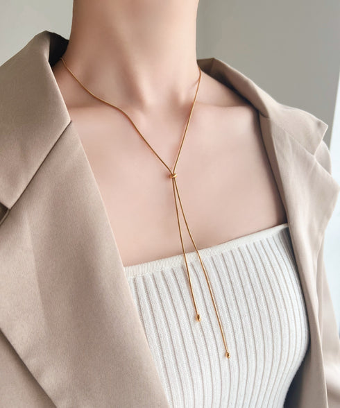 【ステンレス】スライダーボウタイロングネックレス | IS4221732 | ピンク