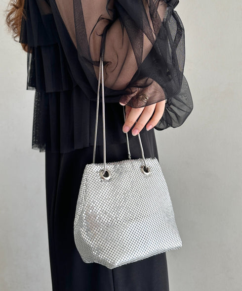 glitter metallic shoulder Bag/グリッターメタリック巾着ショルダーバッグ パーティーバッグ | CL1221909 | シルバー