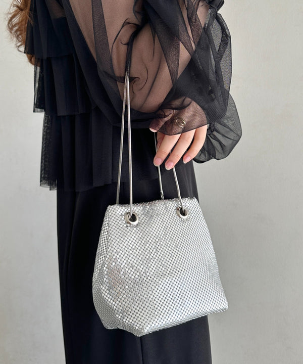 glitter metallic shoulder Bag/グリッターメタリック巾着ショルダーバッグ パーティーバッグ | CL1221909 | シルバー