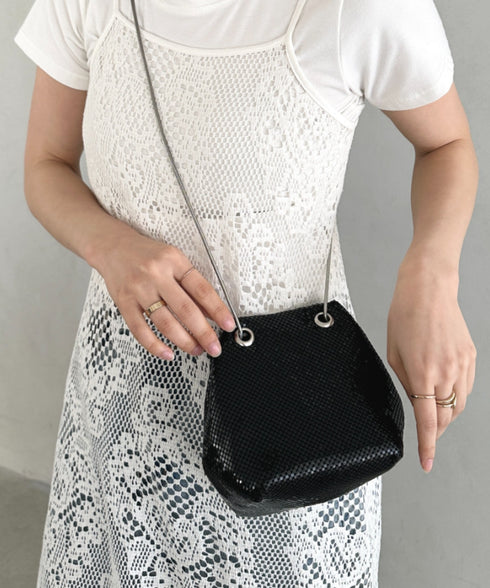 glitter metallic shoulder Bag/グリッターメタリック巾着ショルダーバッグ パーティーバッグ | CL1221909 | ブラック