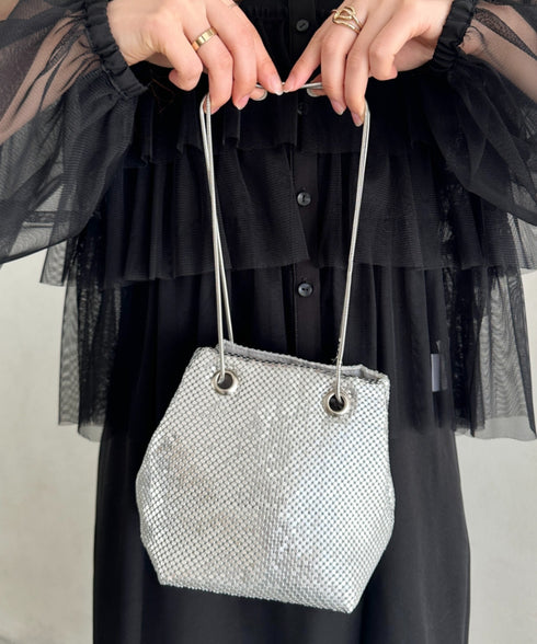 glitter metallic shoulder Bag/グリッターメタリック巾着ショルダーバッグ パーティーバッグ | CL1221909 | シルバー