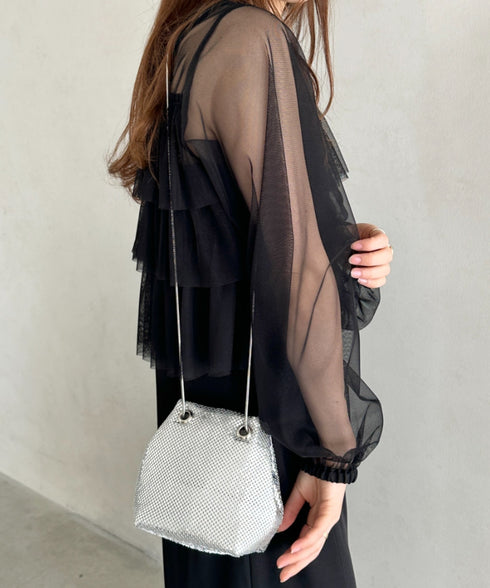 glitter metallic shoulder Bag/グリッターメタリック巾着ショルダーバッグ パーティーバッグ | CL1221909 | シルバー
