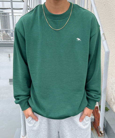 POLO CHAMPS/ポロチャンプス 別注 ワンポイント刺繍 クルーネック 長袖オーバーサイズスウェット | CL2223299 | ダークグリーン
