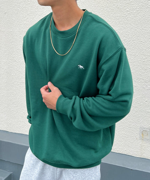 POLO CHAMPS/ポロチャンプス 別注 ワンポイント刺繍 クルーネック 長袖オーバーサイズスウェット | CL2223299 | ダークグリーン