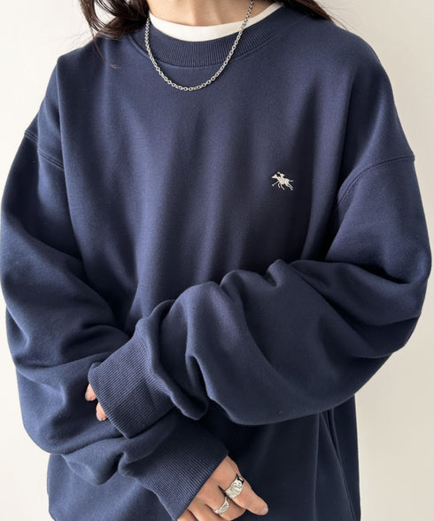 POLO CHAMPS/ポロチャンプス 別注 ワンポイント刺繍 クルーネック 長袖オーバーサイズスウェット | CL2223299 | ネイビー
