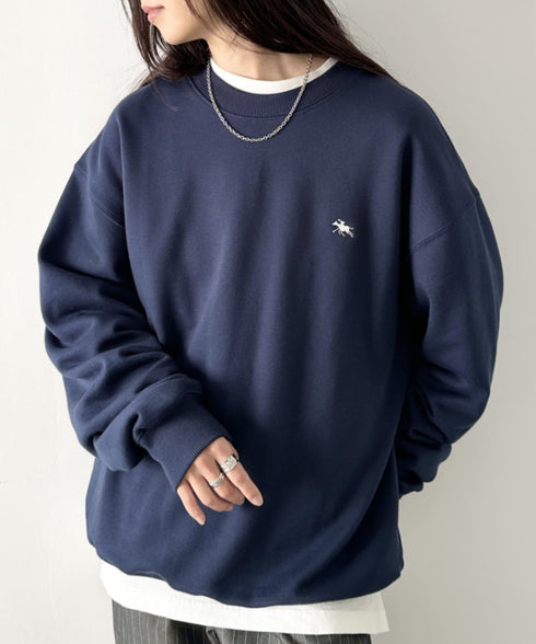 POLO CHAMPS/ポロチャンプス 別注 ワンポイント刺繍 クルーネック 長袖オーバーサイズスウェット | CL2223299 | ネイビー