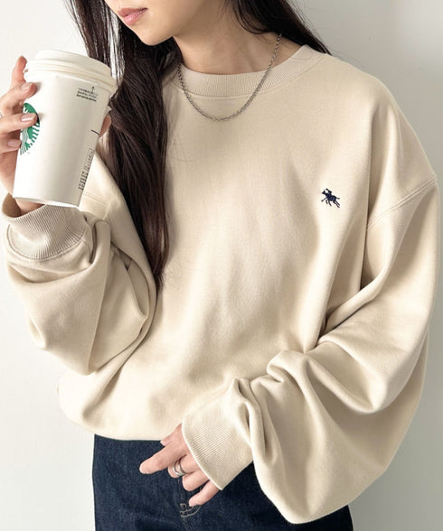 POLO CHAMPS/ポロチャンプス 別注 ワンポイント刺繍 クルーネック 長袖オーバーサイズスウェット | CL2223299 | ベージュ