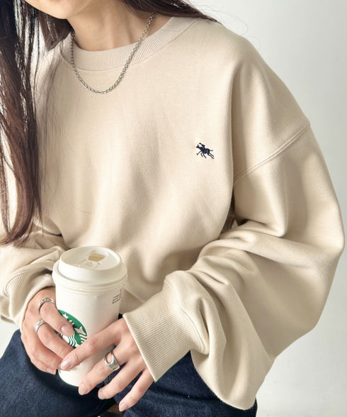 POLO CHAMPS/ポロチャンプス 別注 ワンポイント刺繍 クルーネック 長袖オーバーサイズスウェット | CL2223299 | ベージュ