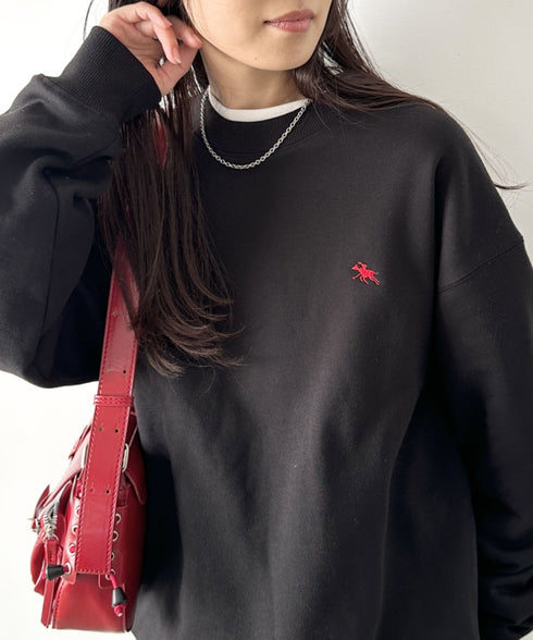 POLOCHAMPS/ポロチャンプス 別注 ワンポイント刺繍 クルーネック 長袖オーバーサイズスウェット | CL2223299 | ブラック