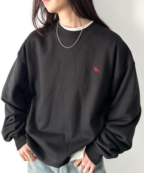 POLOCHAMPS/ポロチャンプス 別注 ワンポイント刺繍 クルーネック 長袖オーバーサイズスウェット | CL2223299 | ブラック