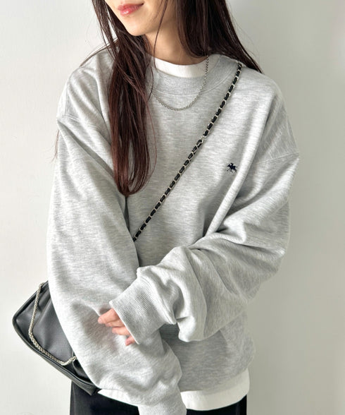 POLO CHAMPS/ポロチャンプス 別注 ワンポイント刺繍 クルーネック 長袖オーバーサイズスウェット | CL2223299 | グレー
