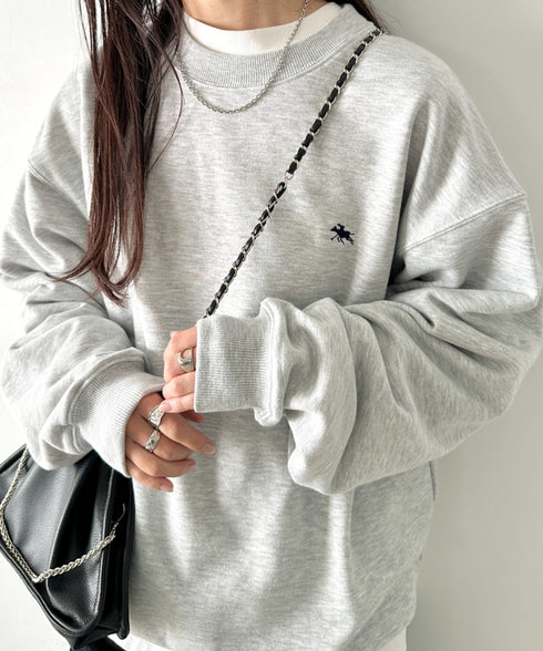POLO CHAMPS/ポロチャンプス 別注 ワンポイント刺繍 クルーネック 長袖オーバーサイズスウェット | CL2223299 | グレー