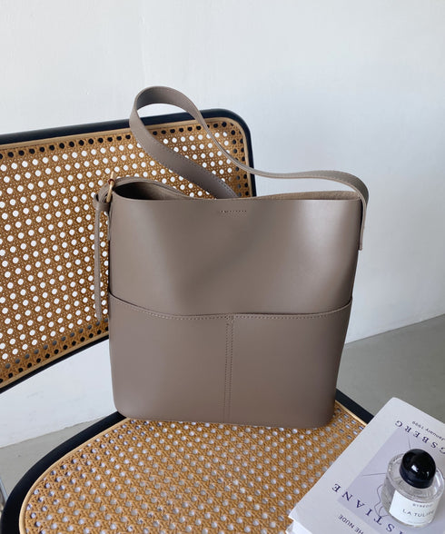 【A4収納可】フェイクレザーバケツショルダーバッグ | WOMEN | WR1223001 | グレイッシュベージュ