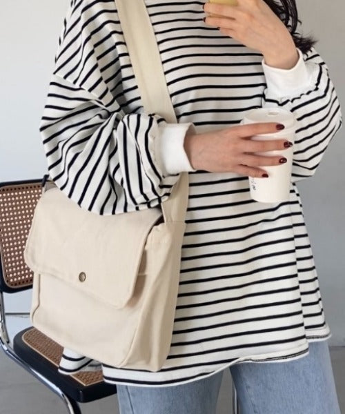 【A4サイズ対応】フラップキャンバススクエアショルダーバッグ | CL1231006 | アイボリー