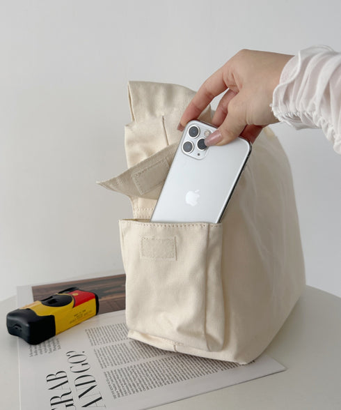 【A4サイズ対応】スマホポケット付き ビッグキャンバスショルダーバッグ | CL1231007 | アイボリー