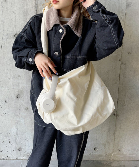 【A4サイズ対応】スマホポケット付き ビッグキャンバスショルダーバッグ | CL1231007 | アイボリー