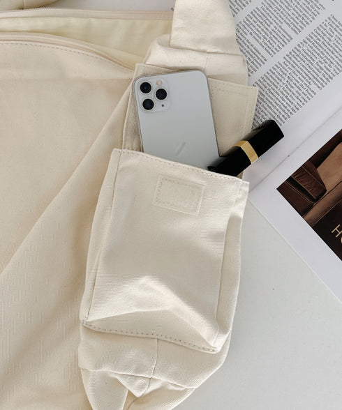 【A4サイズ対応】スマホポケット付き ビッグキャンバスショルダーバッグ | CL1231007 | アイボリー