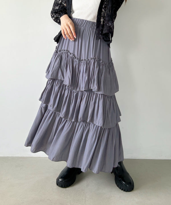 Iラインギャザーティアードロングスカート | CL2231208 | チャコールグレー