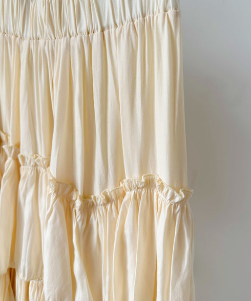 Iラインギャザーティアードロングスカート | CL2231208 | カーキ