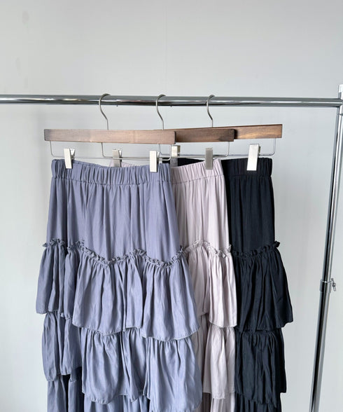 Iラインギャザーティアードロングスカート | CL2231208 | カーキ