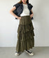 Iラインギャザーティアードロングスカート | CL2231208 | カーキ