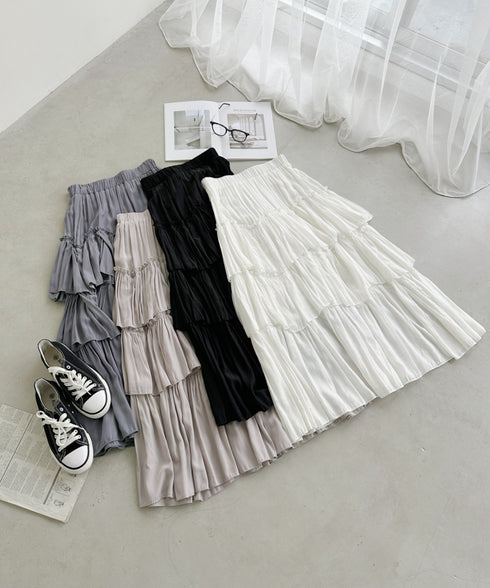 Iラインギャザーティアードロングスカート | CL2231208 | ベージュ