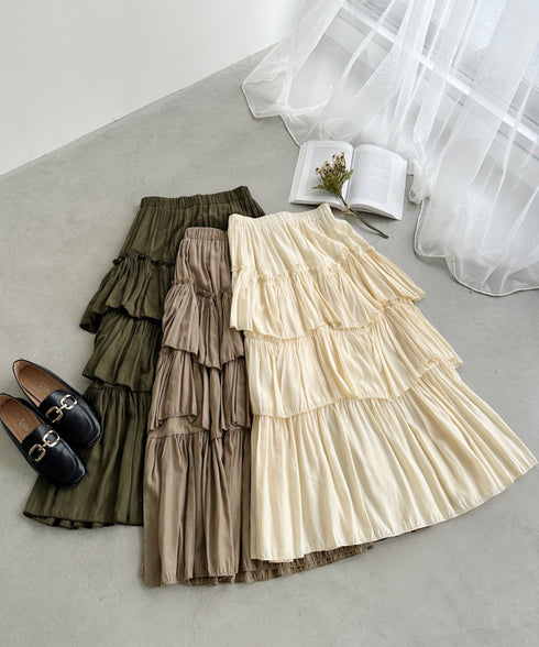 Iラインギャザーティアードロングスカート | CL2231208 | ベージュ