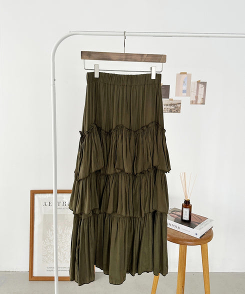 Iラインギャザーティアードロングスカート | CL2231208 | カーキ