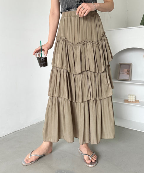 Iラインギャザーティアードロングスカート | CL2231208 | ベージュ