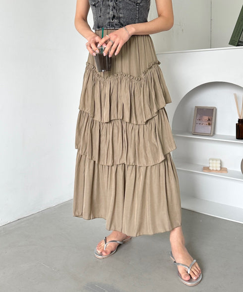 Iラインギャザーティアードロングスカート | CL2231208 | ベージュ