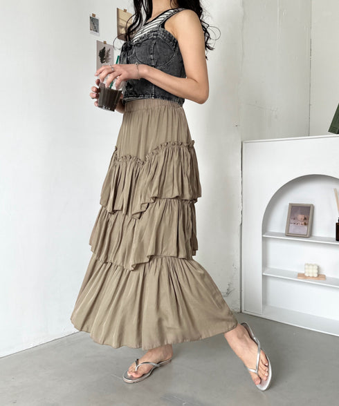 Iラインギャザーティアードロングスカート | CL2231208 | ベージュ